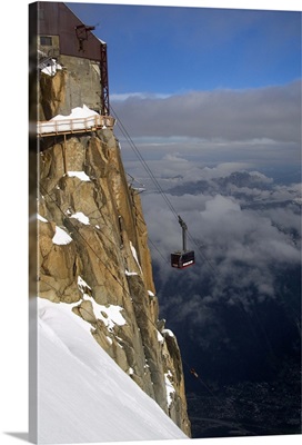 Cable car approaching Aiguille du Midi summit, Chamonix-Mont-Blanc, French Alps, France