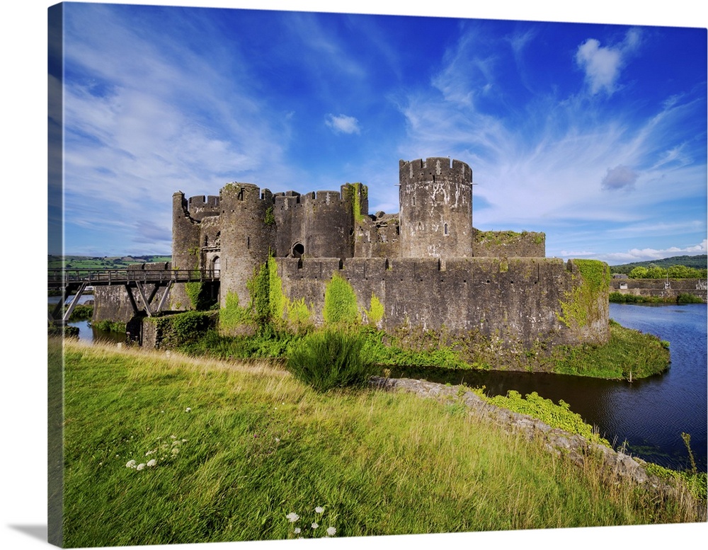 Caerphilly Castle and Moat, Caerphilly, Gwent, Wales, United Kingdom, Europe