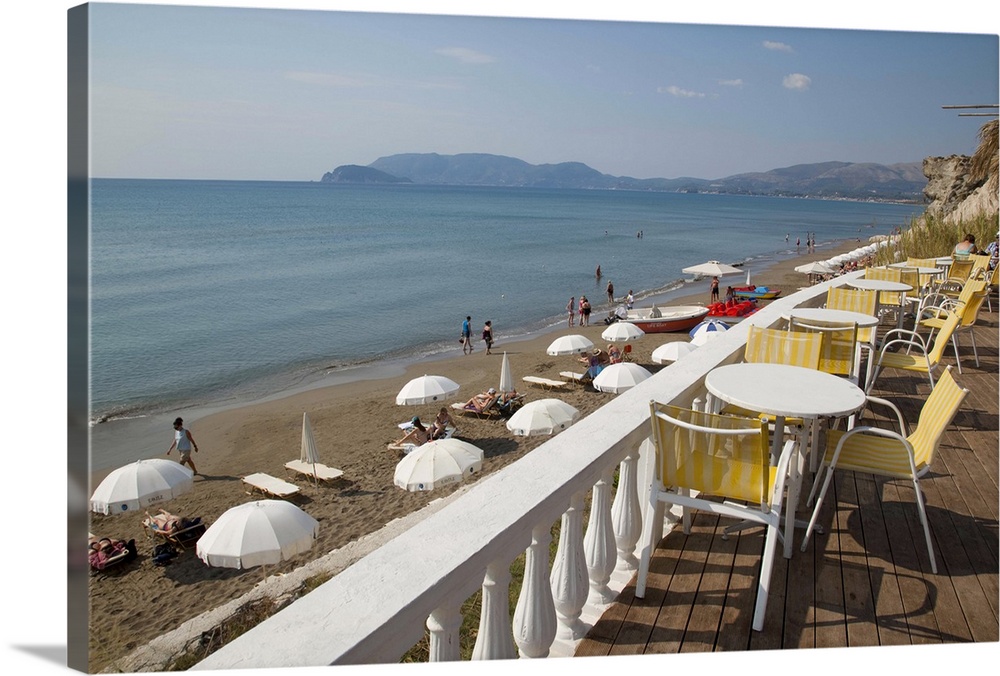 Cafe overlooking beach, Kalamaki, Zakynthos, Ionian Islands, Greek Islands, Greece