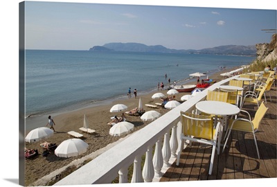 Cafe overlooking beach, Kalamaki, Zakynthos, Ionian Islands, Greek Islands, Greece