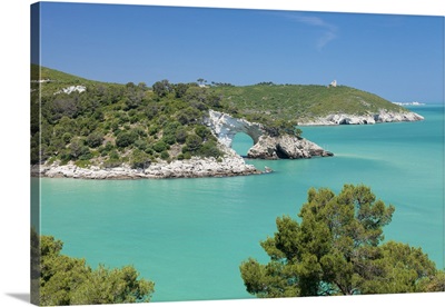 Cala San Felice bay with Architiello di San Felice rock arch, Puglia, Italy