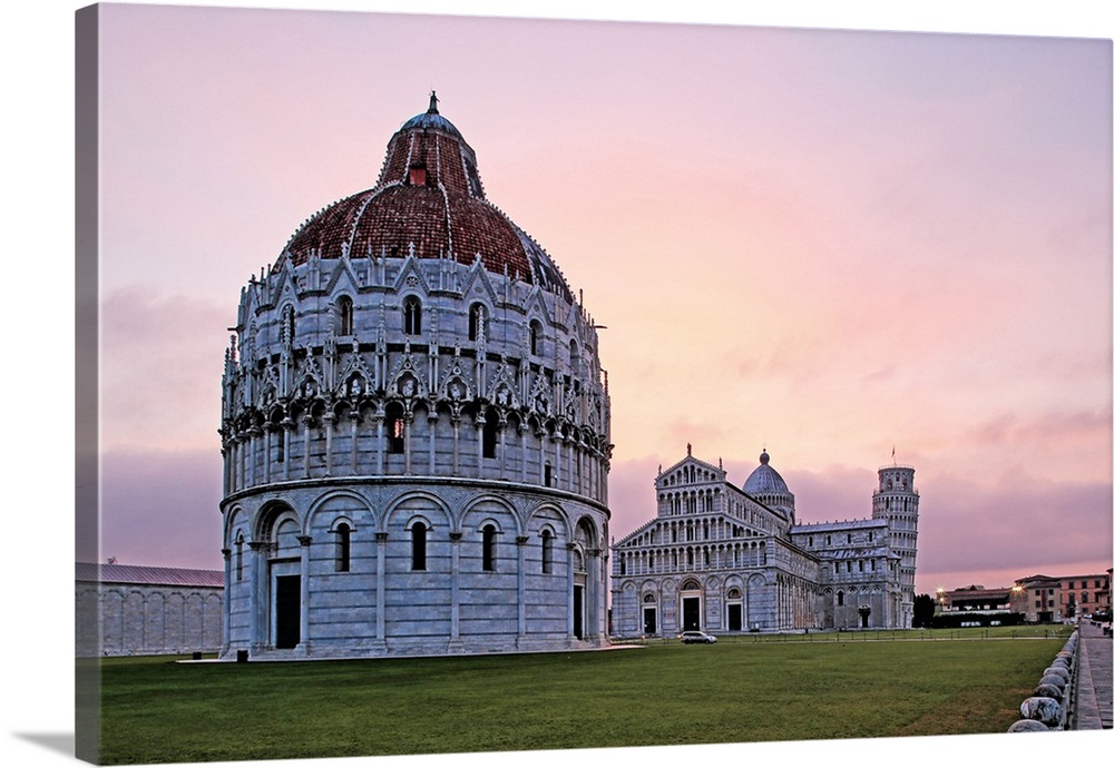 Campo dei Miracoli with Baptistry, Santa Maria Assunta Cathedral and Leaning Tower, Pisa, Tuscany, Italy