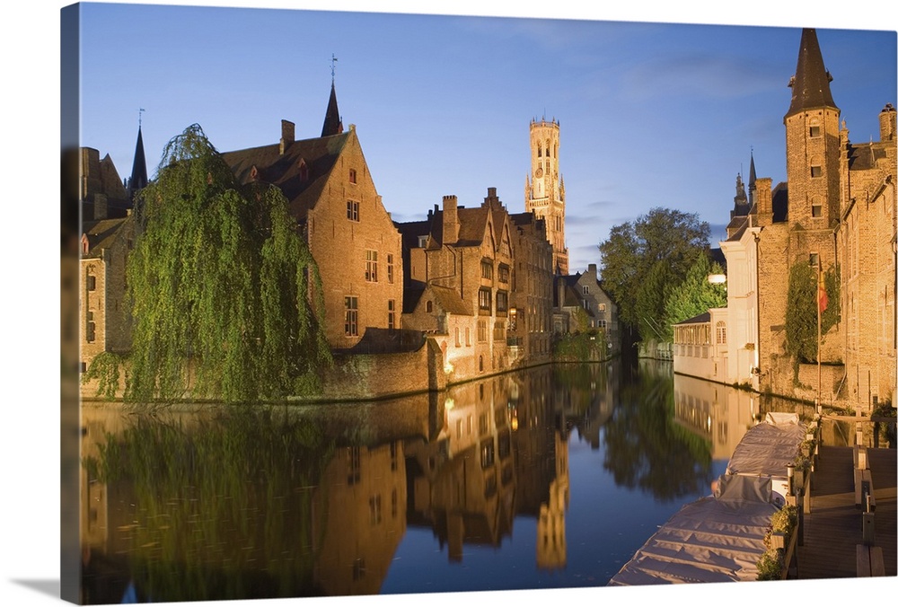 Canal and Belfry Tower in the evening, Bruges, Belgium