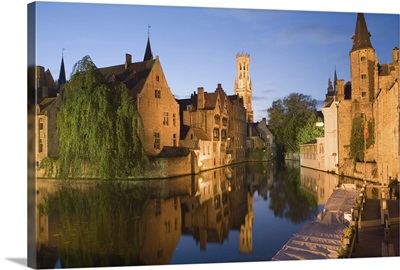 Canal and Belfry Tower in the evening, Bruges, Belgium