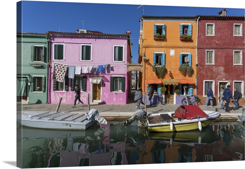 Canal and colourful facade, Burano, Veneto, Italy, Europe