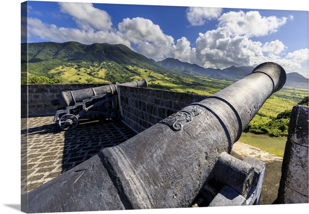 Cannons, royal insignia, Brimstone Hill Fortress National Park, UNESCO World Heritage Site, St. Kitts and Nevis, Leeward I...