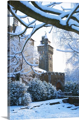 Cardiff Castle, Bute Park in snow, Cardiff, Wales