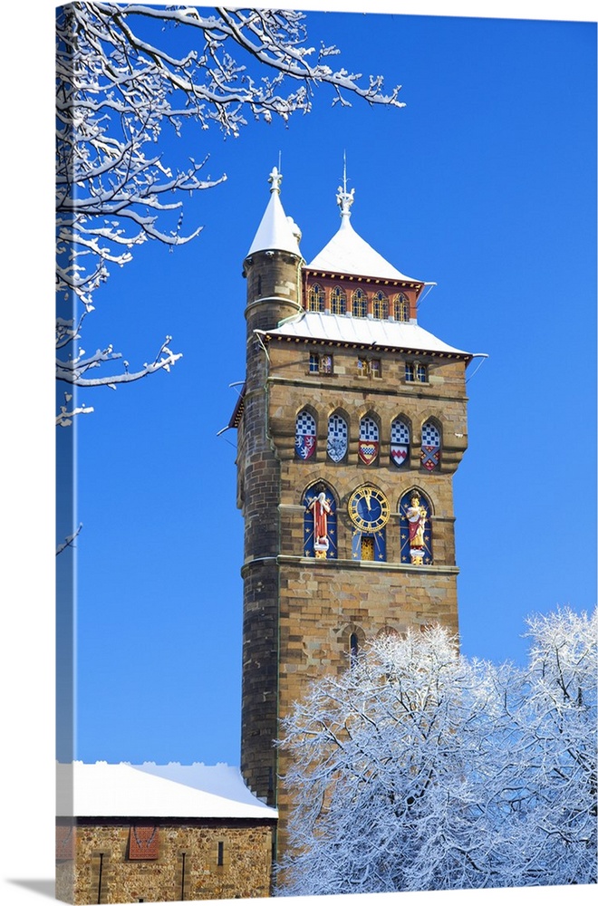 Cardiff Castle in snow, Cardiff, Wales