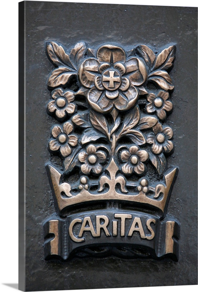 Caritas sculpture on the front gate, St. Patrick's Cathedral, New York, United States of America, North America