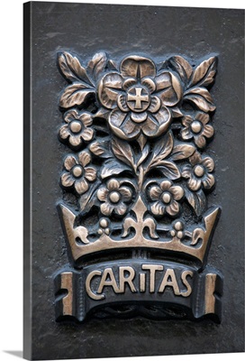Caritas sculpture on the front gate, St. Patrick's Cathedral, New York, USA