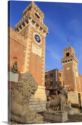 Carved lions, Arsenale entrance, Castello, Venice, Veneto, Italy