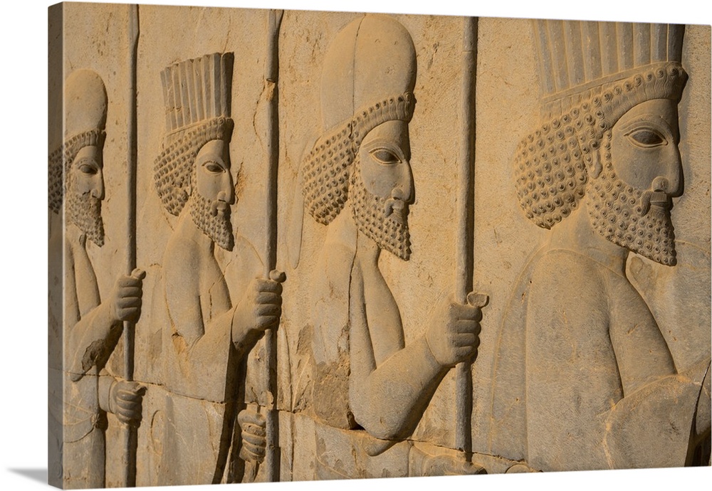 Carved relief of Royal Persian Guards, Apadana Palace, Persepolis, UNESCO World Heritage Site, Iran, Middle East