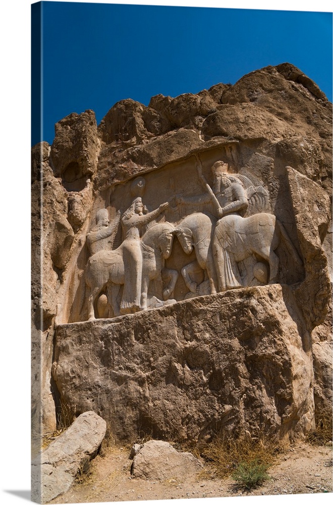 Carved relief of the Investiture of Ardashir I, 224-239 AD, Naqsh-e Rostam Necropolis, near Persepolis, Iran, Middle East