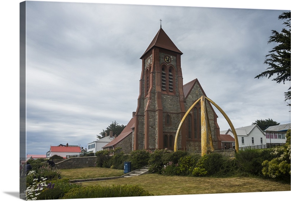 Cathedral and Whalebone Arch, Stanley, capital of the Falkland Islands, South America