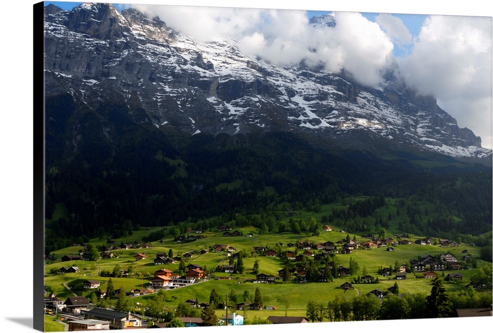 Chalets and mountains, Grindelwald, Bern, Switzerland, Europe