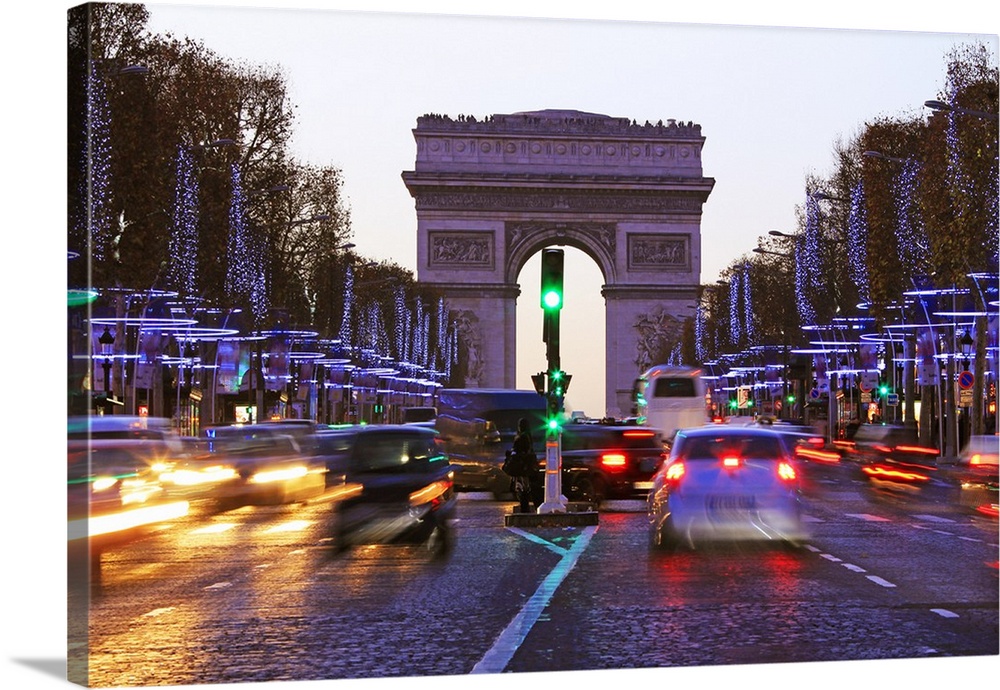 Champs Elysees and Arc de Triomphe at Christmastime, Paris, France