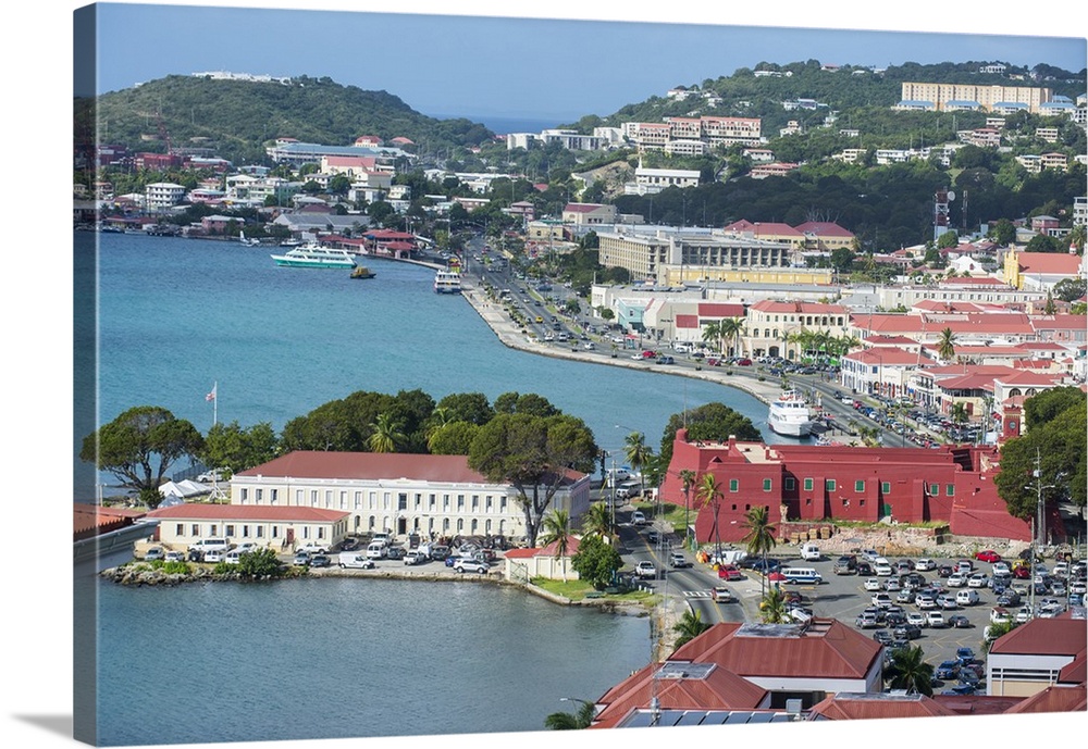 View over Charlotte Amalie, capital of St. Thomas, with Fort Christian, US Virgin Islands, West Indies, Caribbean