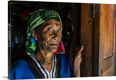 Chin Woman With Spiderweb Tattoo, Mindat, Chin State, Myanmar (Burma), Asia