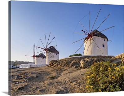 Chora Windmills, Sunrise, Mykonos Town, Mykonos Island, Cyclades, Greek Islands, Greece