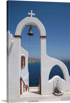 Church near the beach of Psarou, Mykonos, Cyclades, Greek Islands, Greece