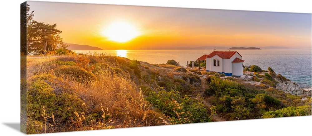 View of Church of the Holy Apostles in Thassos Town at sunset, Thassos, Aegean Sea, Greek Islands, Greece, Europe