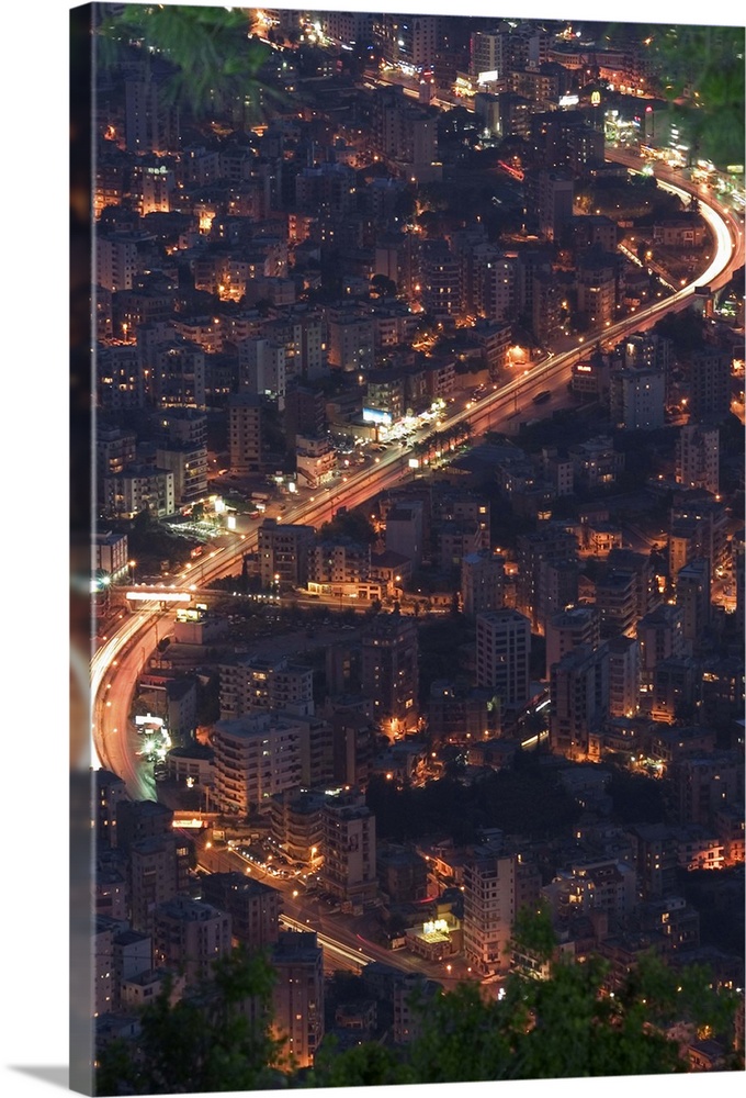 City and car lights of Jounieh, near Beirut, Lebanon