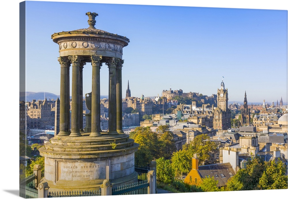 City centre skyline, Dugald Stewart Monument, Edinburgh, Scotland, United Kingdom, Europe