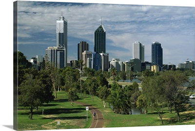 City skyline viewed over park, Perth, Western Australia, Australia, Pacific