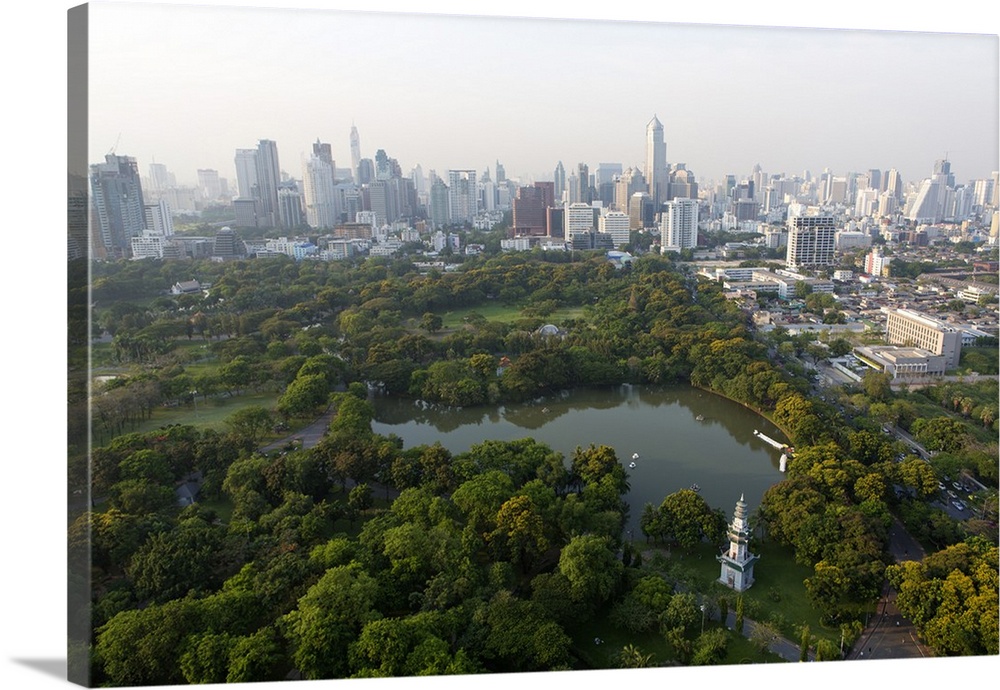 City skyline with Lumphini Park, the Green Lung of Bangkok, in the foreground, from the roof of Hotel Sofitel So, Sathorn ...