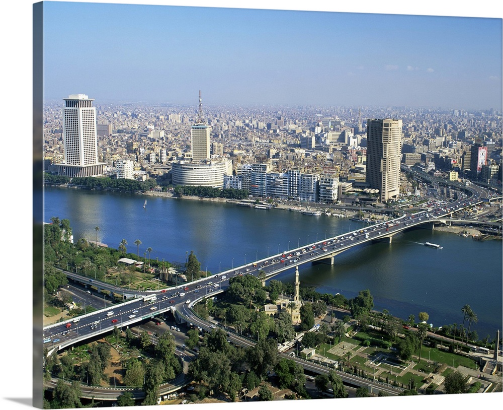 City skyline with the 6th October Bridge over the River Nile, Cairo, Egypt, Africa