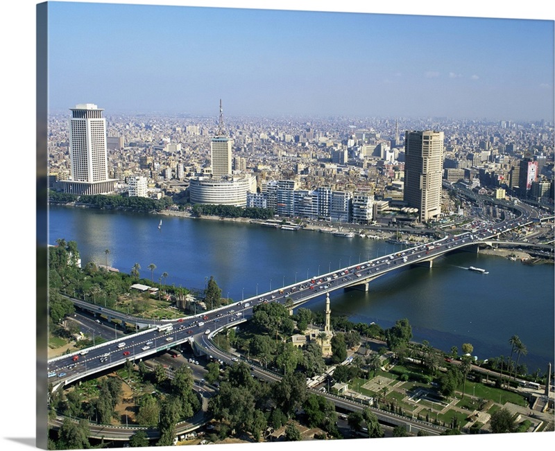 City skyline with the 6th October Bridge over the River Nile, Cairo, Egypt, Africa Great Big