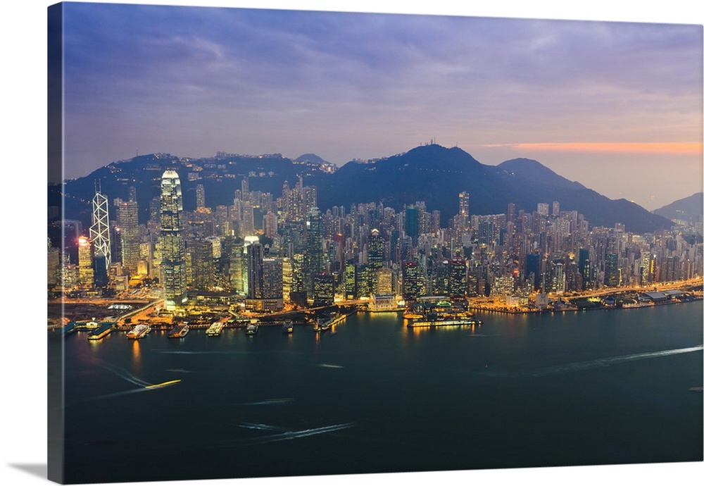 Cityscape of Hong Kong Island skyline at sunset, Hong Kong, China, Asia