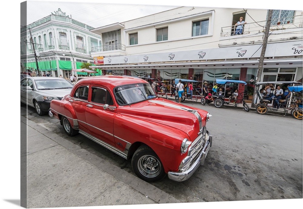 Classic 1950s Pontiac taxi, locally known as almendrones in the town of Cienfuegos, Cuba, West Indies, Caribbean