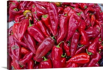 Close up of chillies in the Bazaar of Osh, Kyrgyzstan, Central Asia, Asia