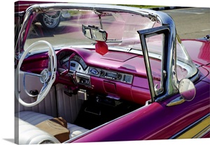 Close View Of Driver's Seat Of Classic Vintage Convertable Car, Havana, Cuba image thumbnail