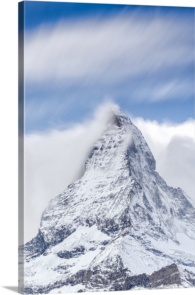 Clouds over Matterhorn covered with snow, Pennine Alps, Zermatt, canton of Valais, Swiss Alps, Switzerland, Europe