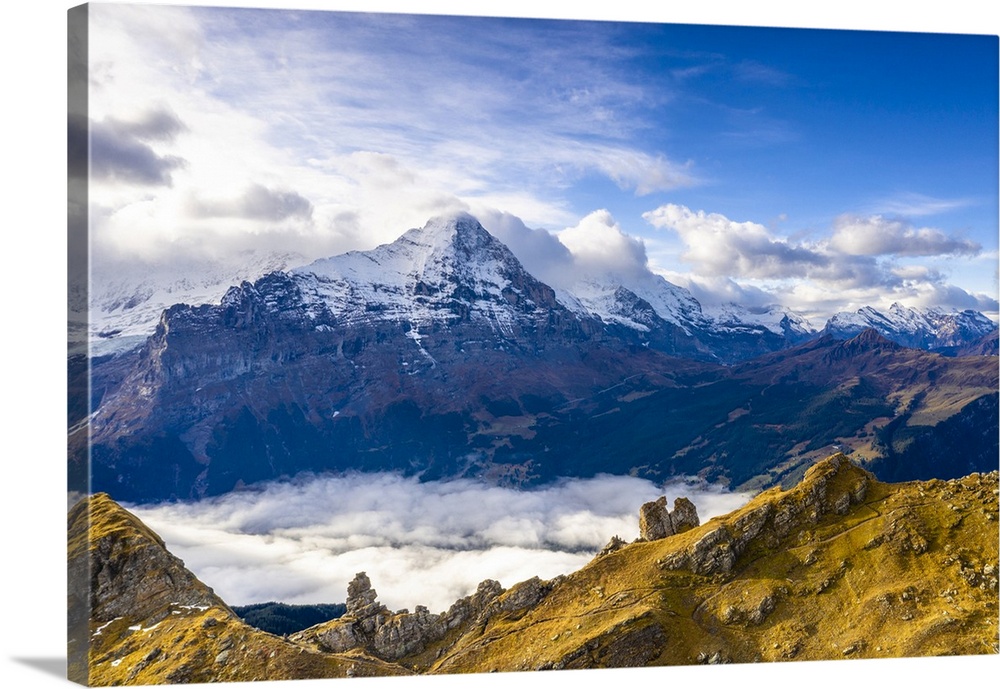 Cloudy sky over Mount Eiger seen from high mountains above Grindelwald in autumn, Bernese Alps, Canton of Bern, Switzerlan...