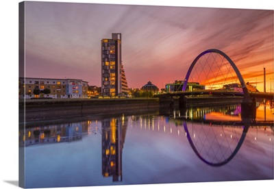 Clyde Arc (Squinty Bridge) At Sunset, River Clyde, Glasgow, Scotland, United Kingdom