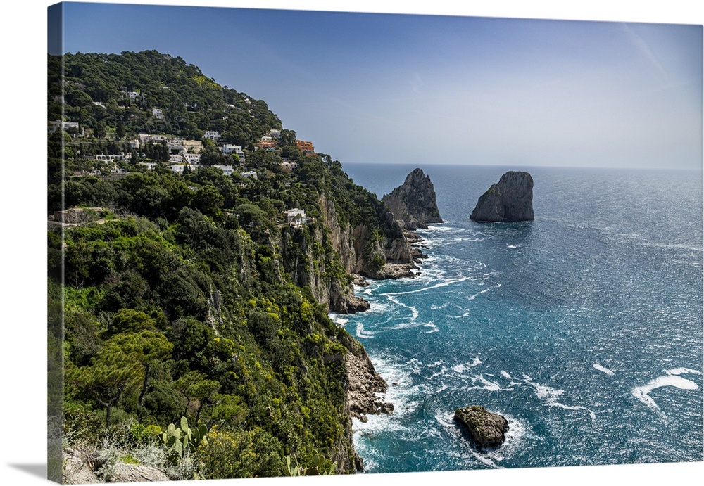 View over the coastline from the Botanical Garden, Island of Capri, Gulf of Naples, Campania, Italy, Europe