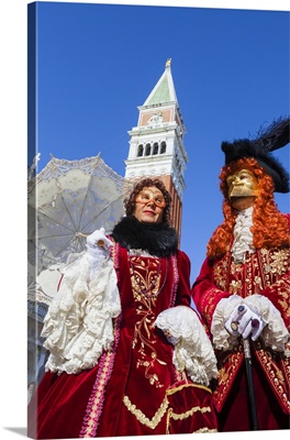 Colorful masks and costumes of the Carnival of Venice, famous festival worldwide