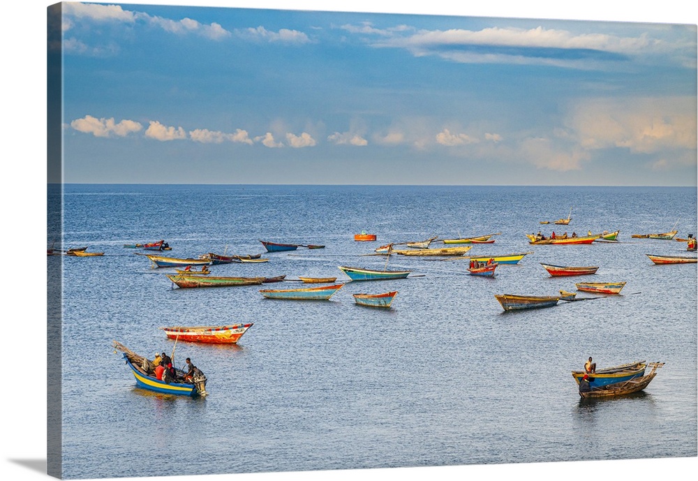 Colourful fishing boats in Kigoma, Lake Tanganyika, Tanzania, East Africa, Africa