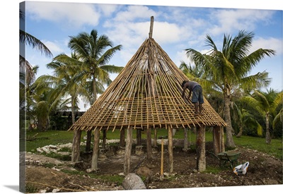 Construction of a traditional house, Ouvea, Loyalty Islands, New Caledonia