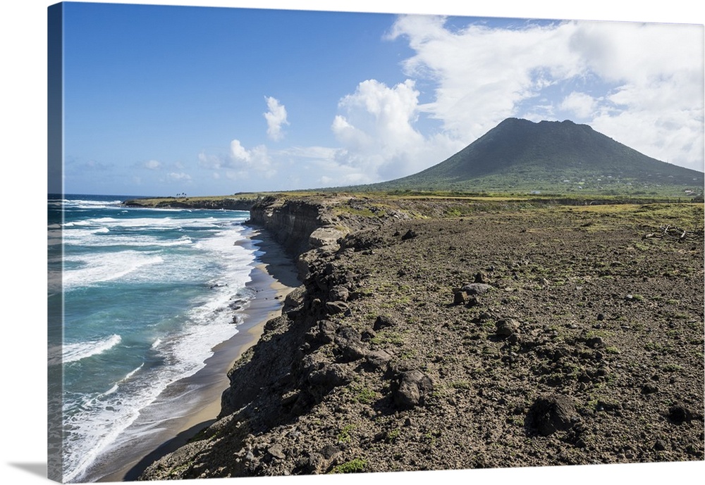 Costaline in front of the Quill hill, St. Eustatius, Statia, Netherland Antilles, West Indies, Caribbean