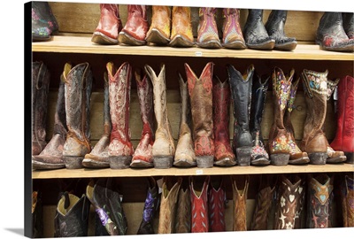 Cowboy Boots Lining The Shelves, Austin, Texas