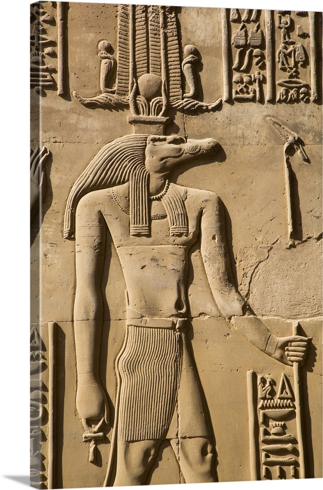 Crocodile God Sobek, Wall Reliefs, Temple of Sobek and Haroeris, Kom Ombo, Egypt, North Africa, Africa