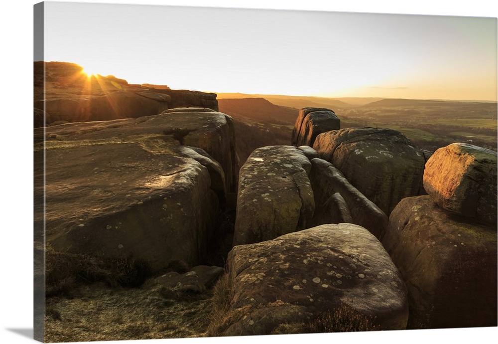 Curbar Edge, at sunrise on a frosty winter morning, Peak District National Park, Derbyshire, England, United Kingdom, Europe