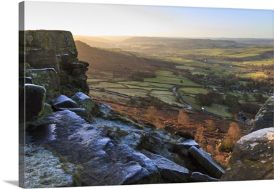 Curbar Edge, at sunrise on a frosty winter morning, Peak District National Park, England