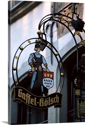 Decorated sign in the Old Town, Cologne, Germany