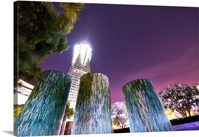 Decorative illuminated architectural design elements at Hangzhou Global Center, China