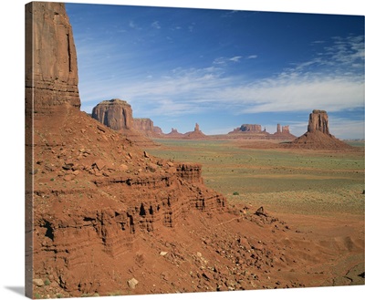 Desert landscape with rock formations in Monument Valley, Arizona